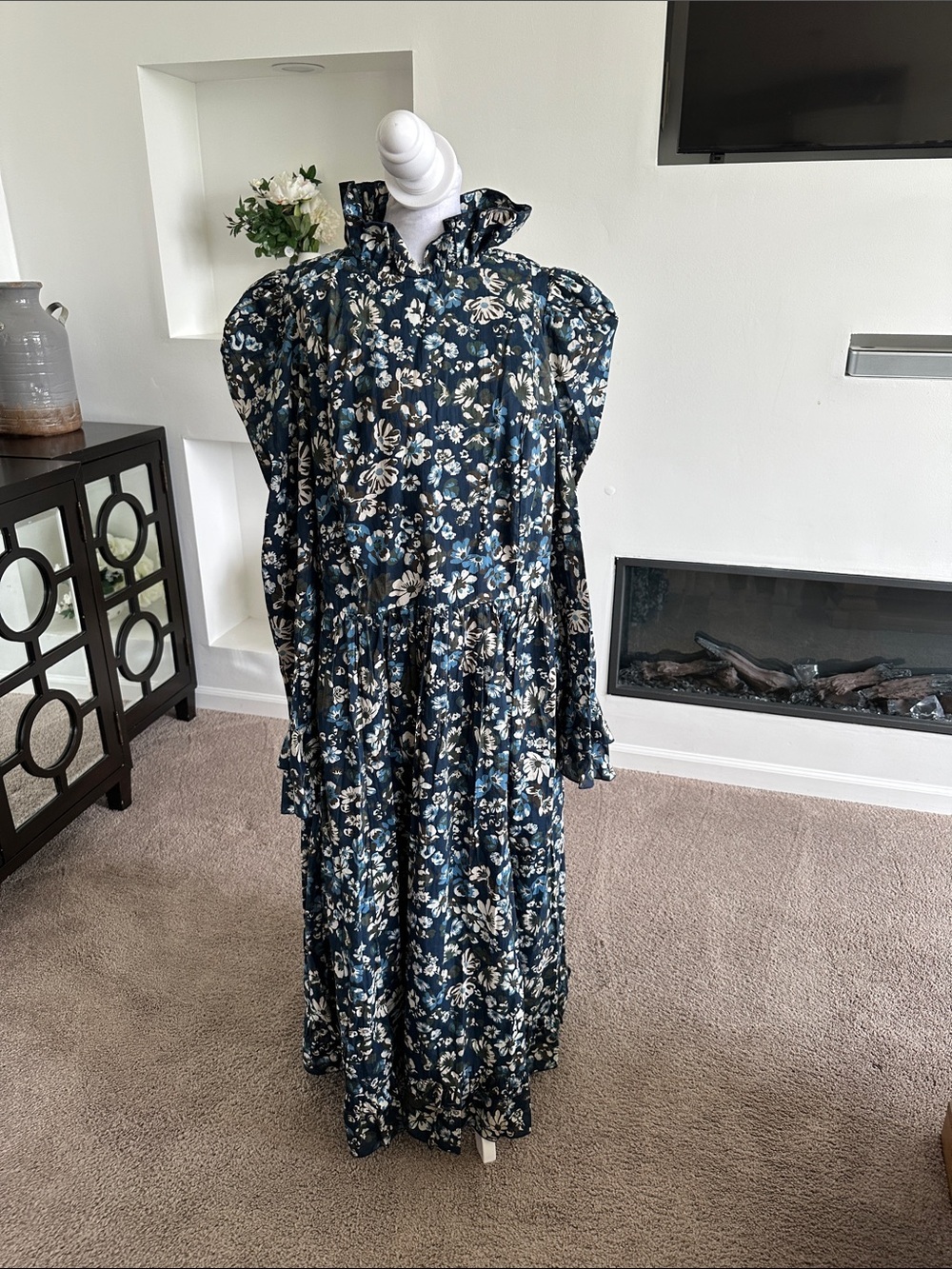 Wayward fancies Navy Floral Ruffle-Trim Maxi Dress